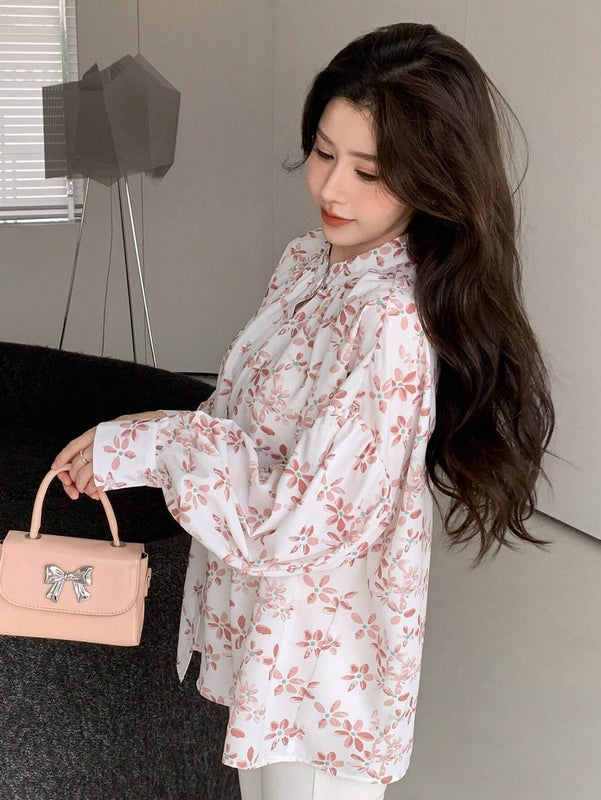 DAZY Camisa con mangas de linterna y estampado floral
