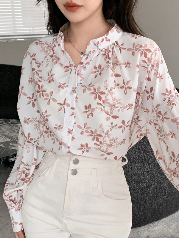 DAZY Camisa con mangas de linterna y estampado floral