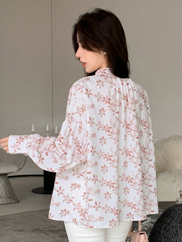 DAZY Camisa con mangas de linterna y estampado floral