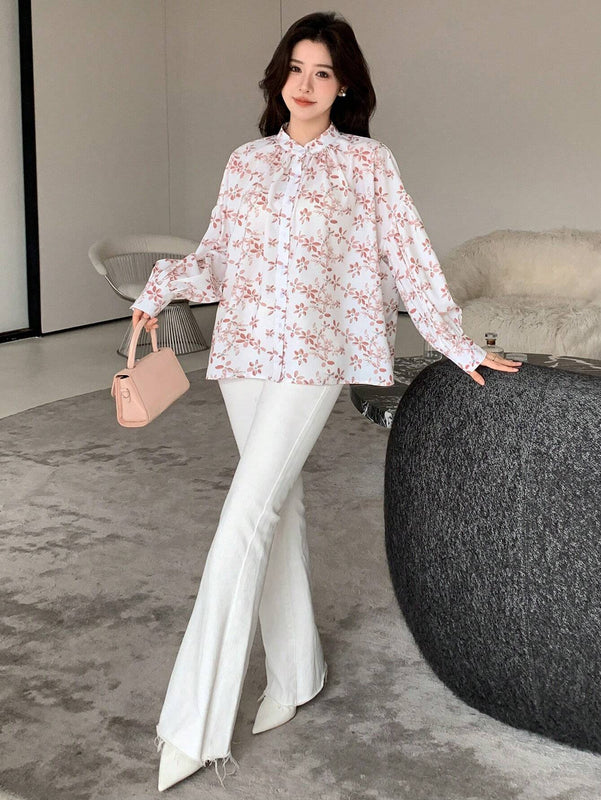 DAZY Camisa con mangas de linterna y estampado floral