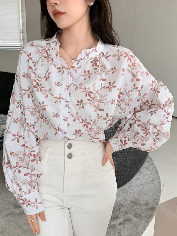 DAZY Camisa con mangas de linterna y estampado floral