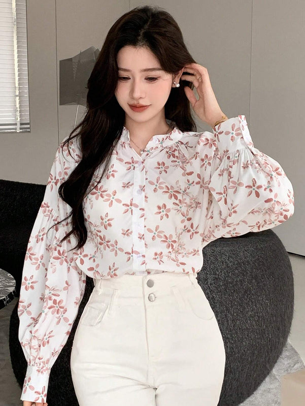 DAZY Camisa con mangas de linterna y estampado floral