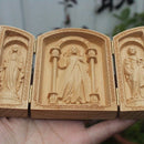 Pequeño Columpio Sagrado Católico para Mesa, Columpio de Coche de Madera de Haya con Jesús y San José, Artesanía Cristiana, Regalo, 10cm, Accesorios de Decoración para el Hogar