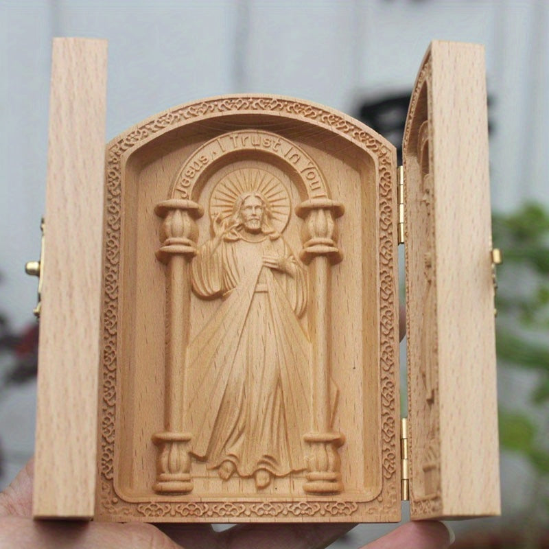 Pequeño Columpio Sagrado Católico para Mesa, Columpio de Coche de Madera de Haya con Jesús y San José, Artesanía Cristiana, Regalo, 10cm, Accesorios de Decoración para el Hogar