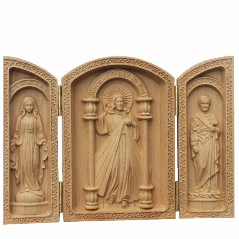 Pequeño Columpio Sagrado Católico para Mesa, Columpio de Coche de Madera de Haya con Jesús y San José, Artesanía Cristiana, Regalo, 10cm, Accesorios de Decoración para el Hogar