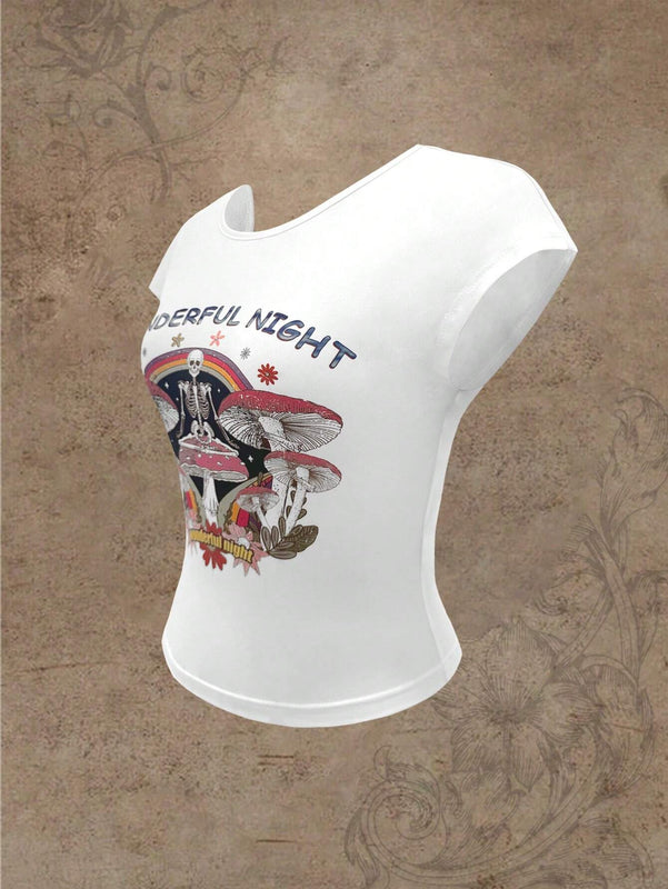 Camiseta de manga murcielago con grafico de letra para verano