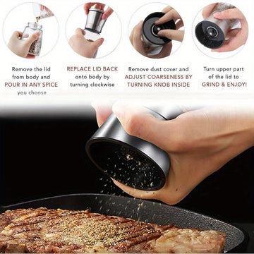 Molinillo de Pimienta Portátil de Acero Inoxidable con Núcleo Cerámico Ajustable - Molinillo Manual para Especias en Casa, Barbacoas y Uso al Aire Libre, Ideal para Moler Especias como Comino, Cilantro y Granos de Pimienta