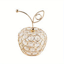 Manzanas, peras y piñas de cristal dorado: figuras de frutas artificiales ornamentales para decoración del hogar, regalo de joyería, espejo, tesoro, collar, anillos, organizador de cumpleaños, boda, mujeres, niñas, almacenamiento, anillo, Navidad