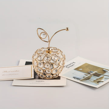 Manzanas, peras y piñas de cristal dorado: figuras de frutas artificiales ornamentales para decoración del hogar, regalo de joyería, espejo, tesoro, collar, anillos, organizador de cumpleaños, boda, mujeres, niñas, almacenamiento, anillo, Navidad