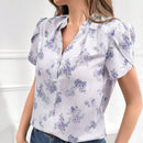 Blusa con estampado floral y mangas en forma de petalo para uso diario