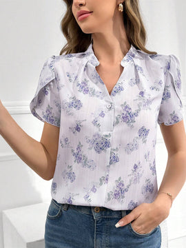 Blusa con estampado floral y mangas en forma de petalo para uso diario