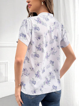 Blusa con estampado floral y mangas en forma de petalo para uso diario