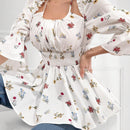 Blusa acampanada con mangas de volante y Body fruncido con estampado floral y cintura peplum