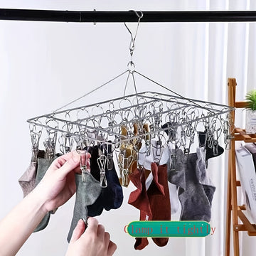 1pc Organizador de calcetines ahorrador de espacio de acero inoxidable de 40 clips, sin terminar, almacenamiento multipropósito colgado para dormitorio, baño, vestuario, hogar y uso de residencia universitaria