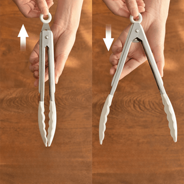 1pc Pinzas de Cocina de Silicona Premium - Resistentes al Alto Calor, Perfectas para BBQ, Sándwiches y Horneado - Acero Inoxidable Duradero con Mango Blanco Ergonómico - Herramienta de Cocina Esencial, Pinzas para Cocinar