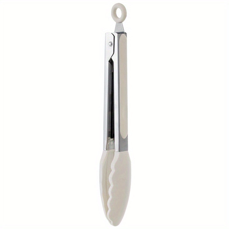 1pc Pinzas de Cocina de Silicona Premium - Resistentes al Alto Calor, Perfectas para BBQ, Sándwiches y Horneado - Acero Inoxidable Duradero con Mango Blanco Ergonómico - Herramienta de Cocina Esencial, Pinzas para Cocinar