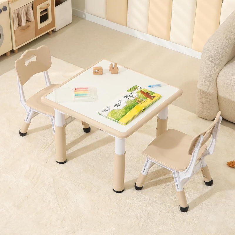 Juego de mesa y 2 sillas para niños, mesa y sillas ajustables en altura con cubiertas antideslizantes para los pies, mesa de arte y manualidades con diseño de grafiti para guardería, aula