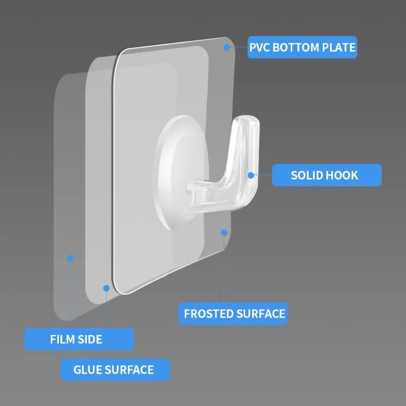 Ganchos de plástico autoadhesivos - 1/5/10/20 piezas, fácil instalación en pared, estilo moderno, transparentes, resistentes e impermeables para toallas, batas, llaves en cocina y baño