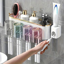 Soporte de cepillo de dientes multifuncional montado en pared y porta taza: Incluye exprimidor de pasta de dientes, adecuado para accesorios de baño, decoraciones de Halloween, Navidad