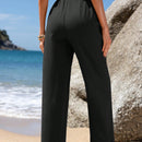 Emery rose pantalones largos casuales rectos y sueltos con cintura elastica, bolsillos y estampado de tenido anudado para mujer