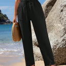 Emery rose pantalones largos casuales rectos y sueltos con cintura elastica, bolsillos y estampado de tenido anudado para mujer