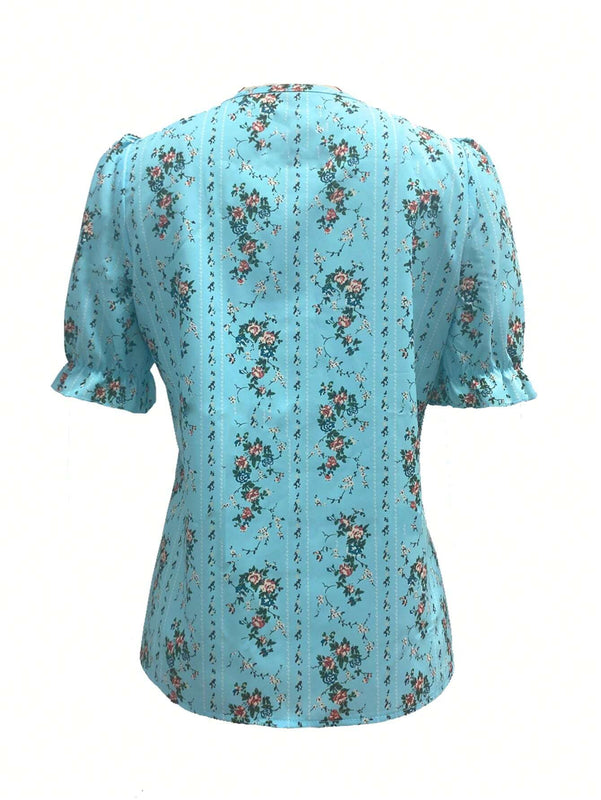 Camiseta de verano de manga corta para mujer con encaje y parches en el cuello en V