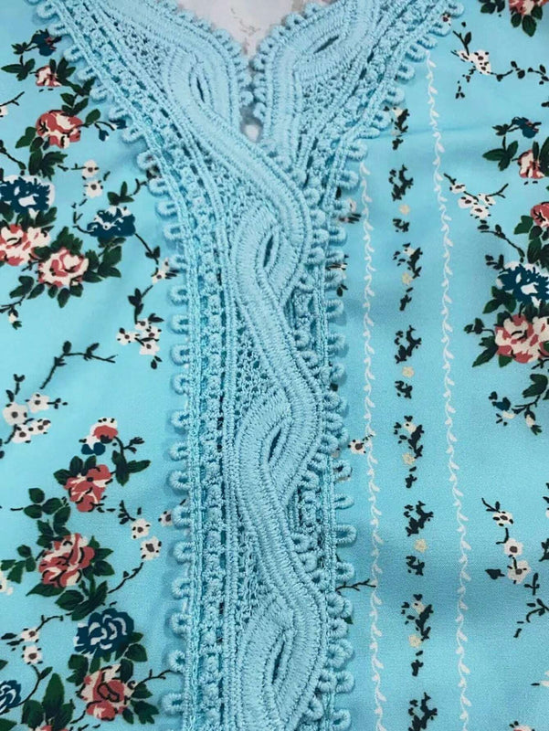 Camiseta de verano de manga corta para mujer con encaje y parches en el cuello en V