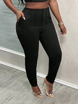 Slayr pantalones de trabajo para mujer de cintura alta, corte delgado y plisado tipo papel clip de color liso minimalista, para verano 2024