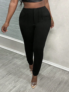 Slayr pantalones de trabajo para mujer de cintura alta, corte delgado y plisado tipo papel clip de color liso minimalista, para verano 2024
