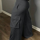 Slayr pantalones casuales de trabajo de estilo ancho con bolsillos y estampado floral gris para mujeres-c