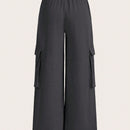 Slayr pantalones casuales de trabajo de estilo ancho con bolsillos y estampado floral gris para mujeres-c