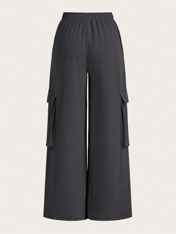Slayr pantalones casuales de trabajo de estilo ancho con bolsillos y estampado floral gris para mujeres-c
