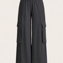 Slayr pantalones casuales de trabajo de estilo ancho con bolsillos y estampado floral gris para mujeres-c