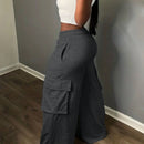 Slayr pantalones casuales de trabajo de estilo ancho con bolsillos y estampado floral gris para mujeres-c