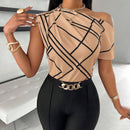 Top con diseno de rayas con hombro fruncido irregular