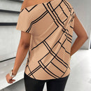 Top con diseno de rayas con hombro fruncido irregular