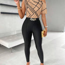 Top con diseno de rayas con hombro fruncido irregular