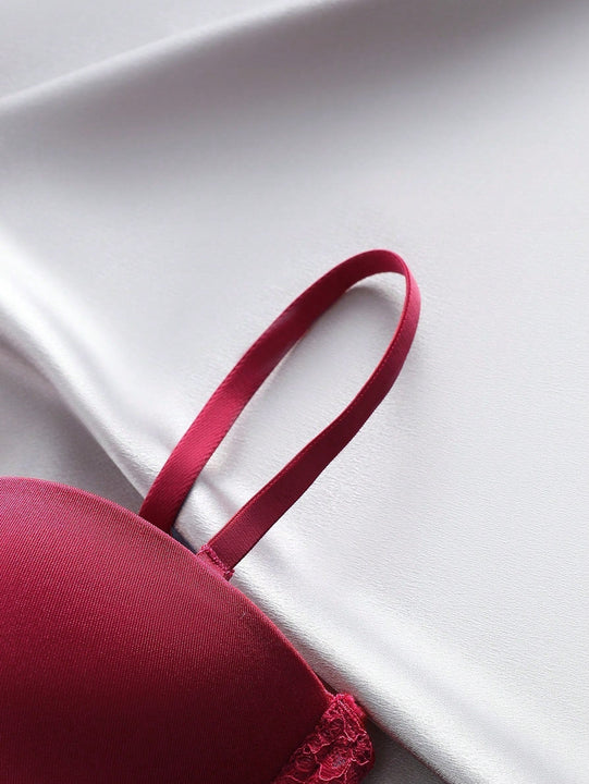 Underwear&sleepwear basics juego de lenceria de 3 piezas/set de sujetador de contraste de encaje de unicolor para mujer