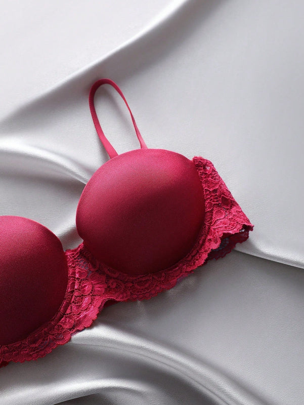 Underwear&sleepwear basics juego de lenceria de 3 piezas/set de sujetador de contraste de encaje de unicolor para mujer