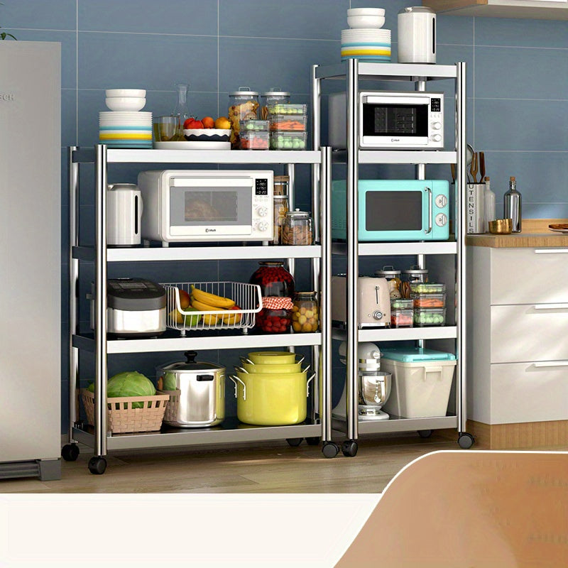 Organizador de cocina de acero inoxidable de 3 niveles - Estantería de almacenamiento para microondas y horno industrial, carrito de utilidad autosoportado para uso en el hogar y la oficina, no requiere electricidad