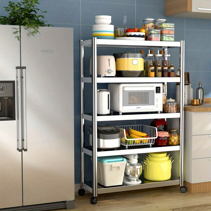 Organizador de cocina de acero inoxidable de 3 niveles - Estantería de almacenamiento para microondas y horno industrial, carrito de utilidad autosoportado para uso en el hogar y la oficina, no requiere electricidad