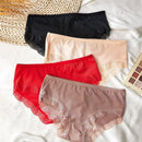 4 piezas pantis de unicolor para mujer, ropa interior de comodidad suave con encaje de contraste y bordes de encaje