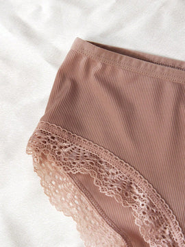 4 piezas pantis de unicolor para mujer, ropa interior de comodidad suave con encaje de contraste y bordes de encaje