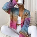 Relaxiva cardigan de punto con botones delanteros, manga larga, de color ombre, hecho de un hilado jaspeado y tejido de nervio