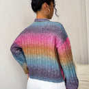 Relaxiva cardigan de punto con botones delanteros, manga larga, de color ombre, hecho de un hilado jaspeado y tejido de nervio