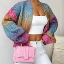 Relaxiva cardigan de punto con botones delanteros, manga larga, de color ombre, hecho de un hilado jaspeado y tejido de nervio