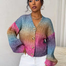 Relaxiva cardigan de punto con botones delanteros, manga larga, de color ombre, hecho de un hilado jaspeado y tejido de nervio