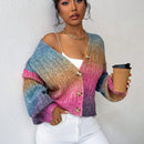 Relaxiva cardigan de punto con botones delanteros, manga larga, de color ombre, hecho de un hilado jaspeado y tejido de nervio