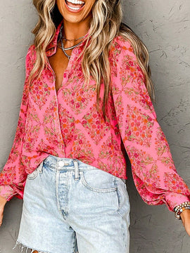 Camisa de mujer de manga larga con estampado floral