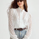 Enchnt Blusa con mangas abullonadas y encaje de contraste